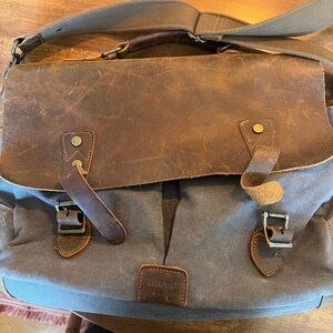 Vintage Brown and Gray Leather Messenger Bag